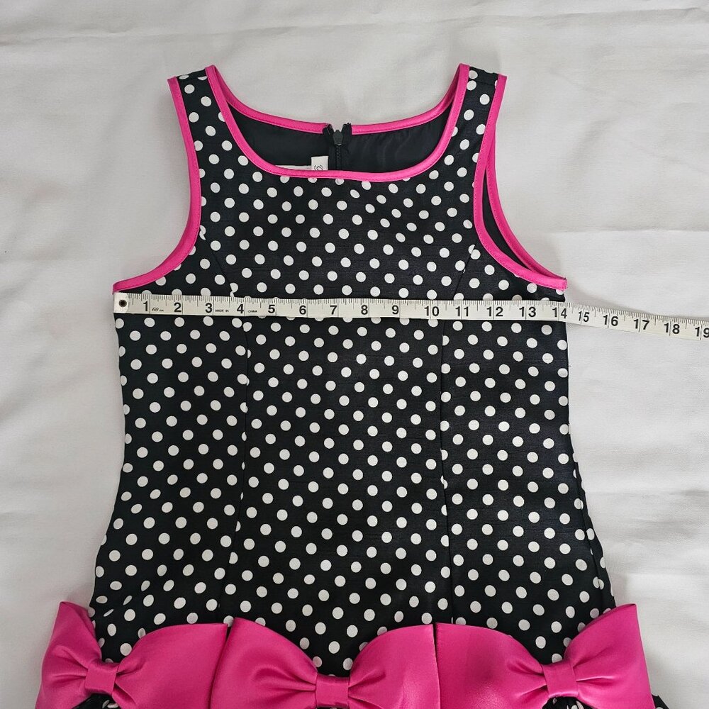 Bonnie Jean Kids Girls Black White Polka Dot Pink Trim Drop Waist Dress Size 10 - Picture 10 of 12